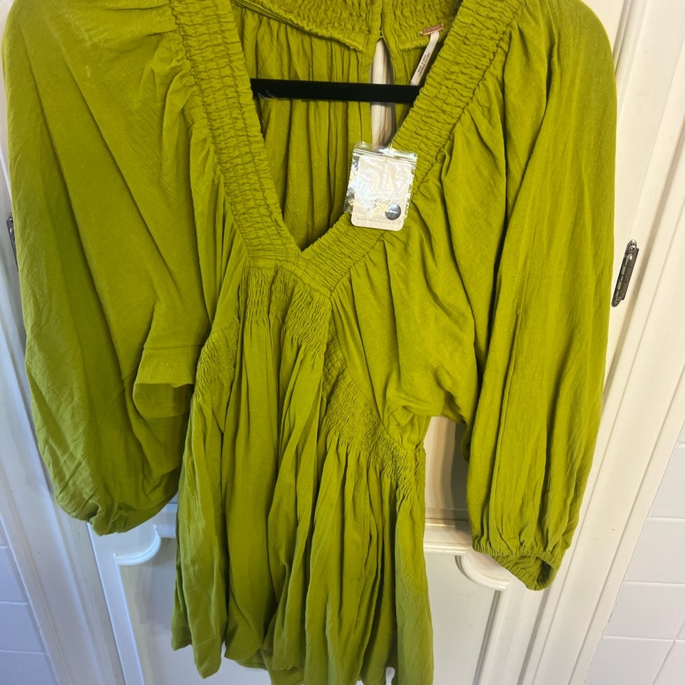 Free People Chartreuse V-Neck Mini Dress